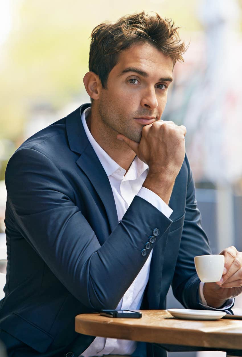 Millennial man with but first coffee mantra gives away his age
