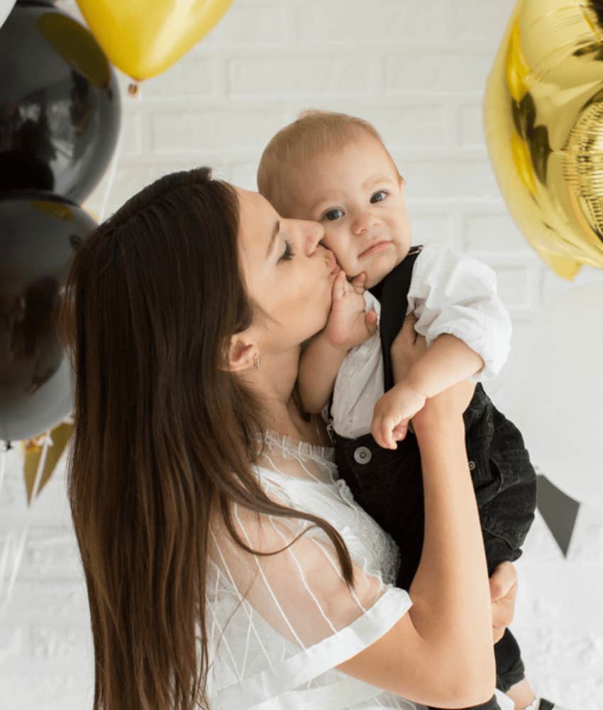 mom and baby on first birthday