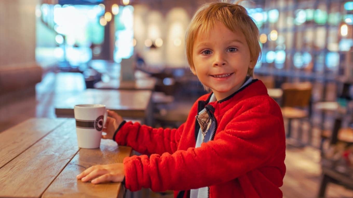 toddler in coffee shop