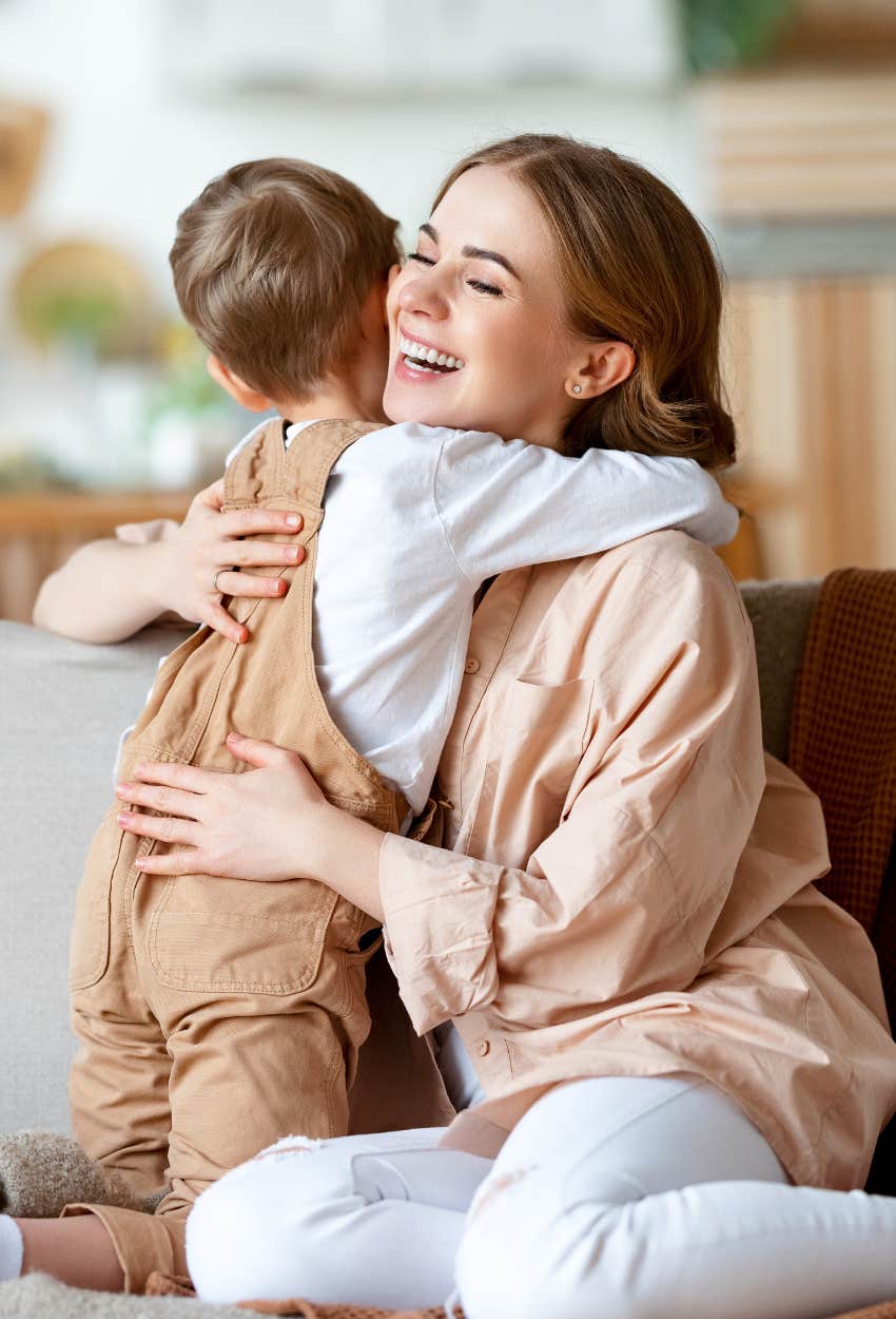A mother makes sure she is happy so that her child is happy.