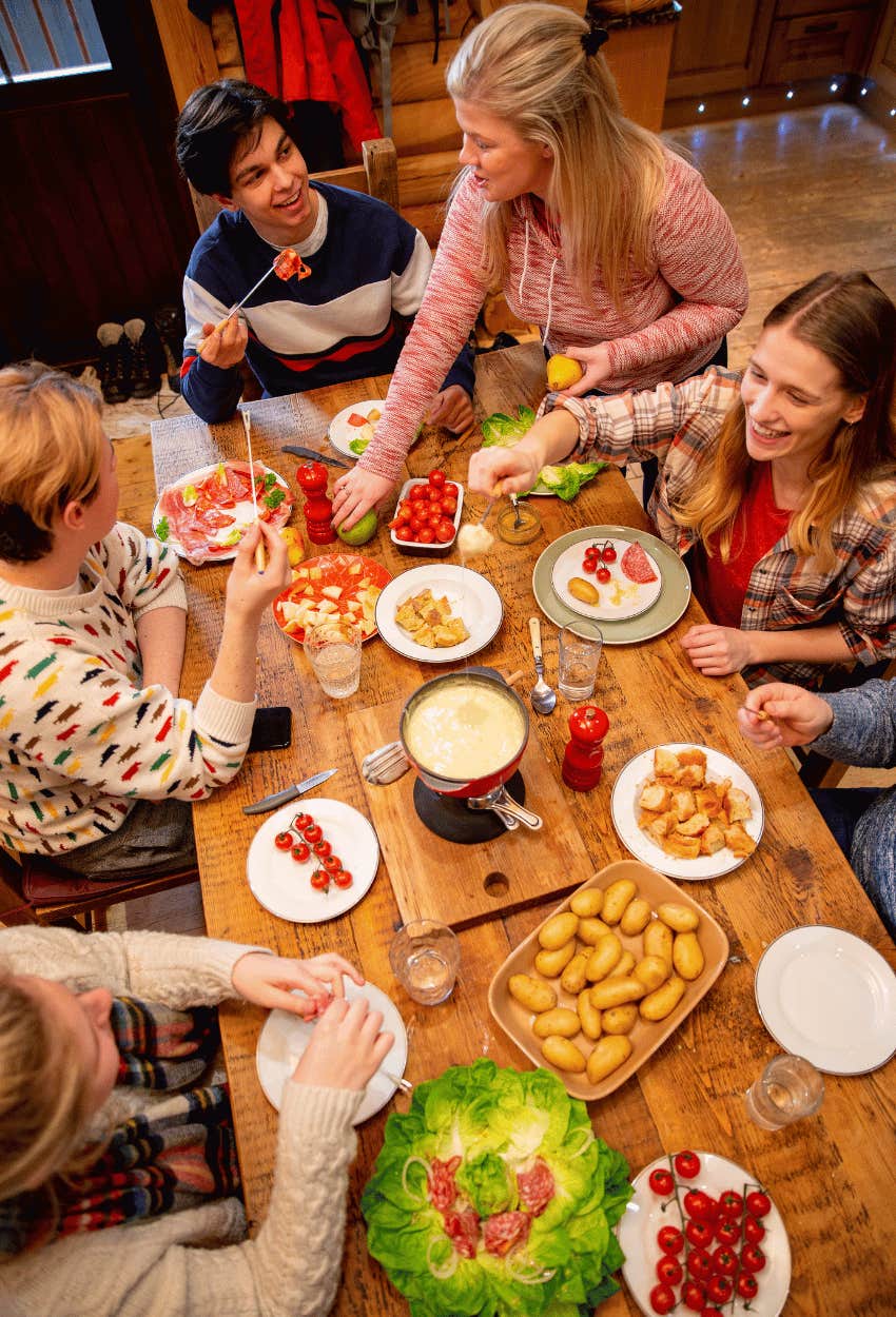 happy people eat together study