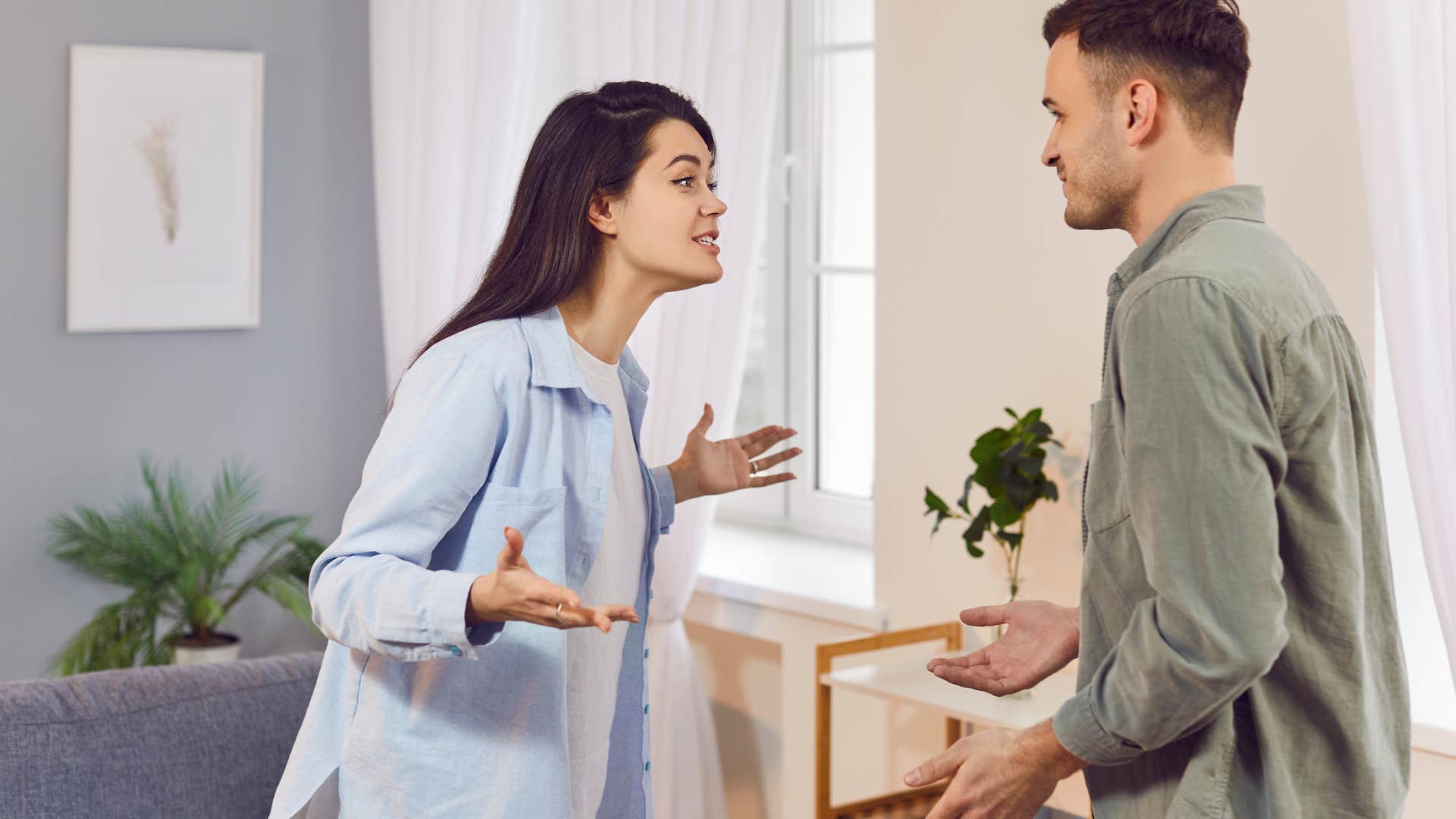 couple drifting toward divorce arguing