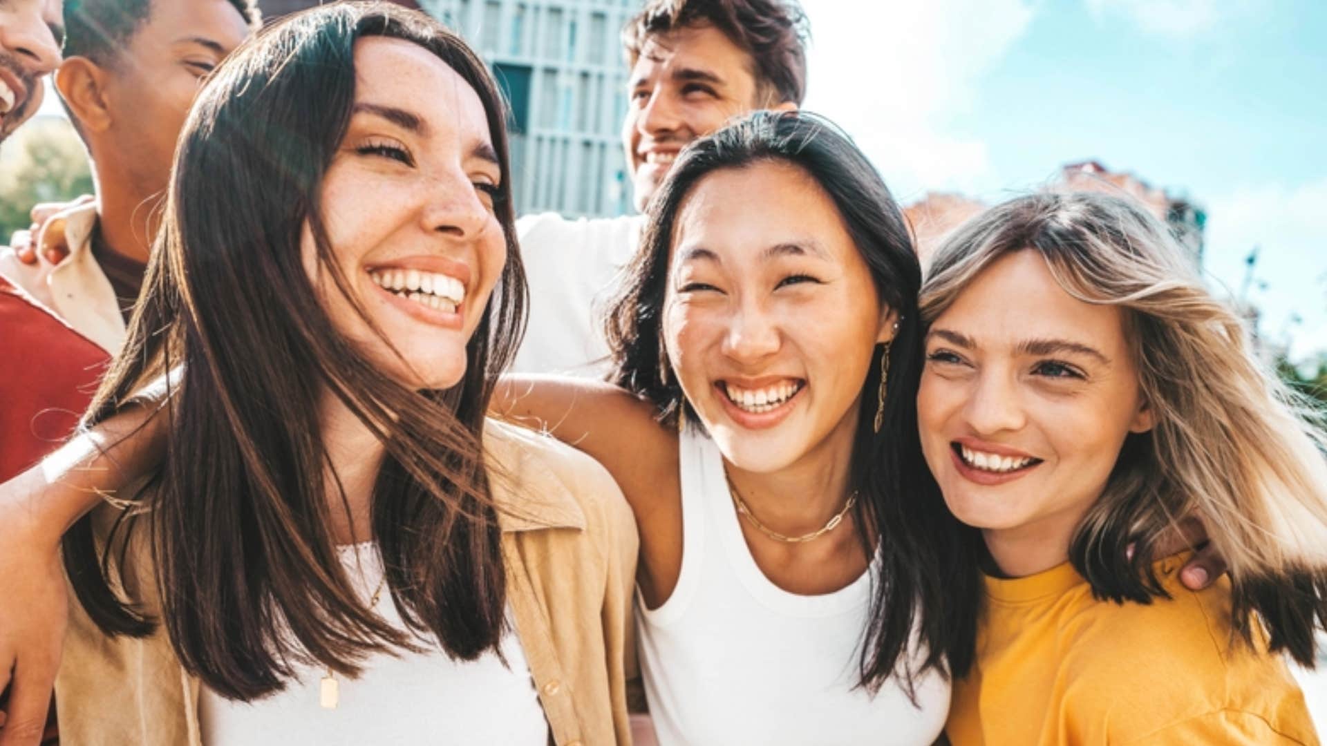 group of friends happily spending time together