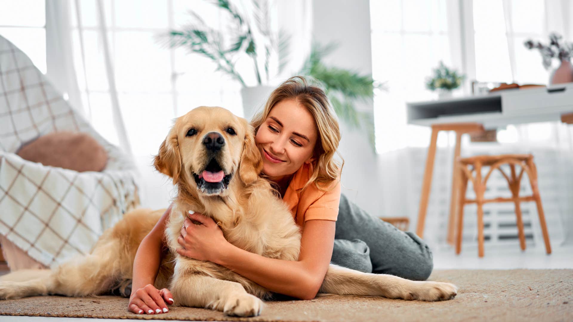 woman who loves being at home with her dog