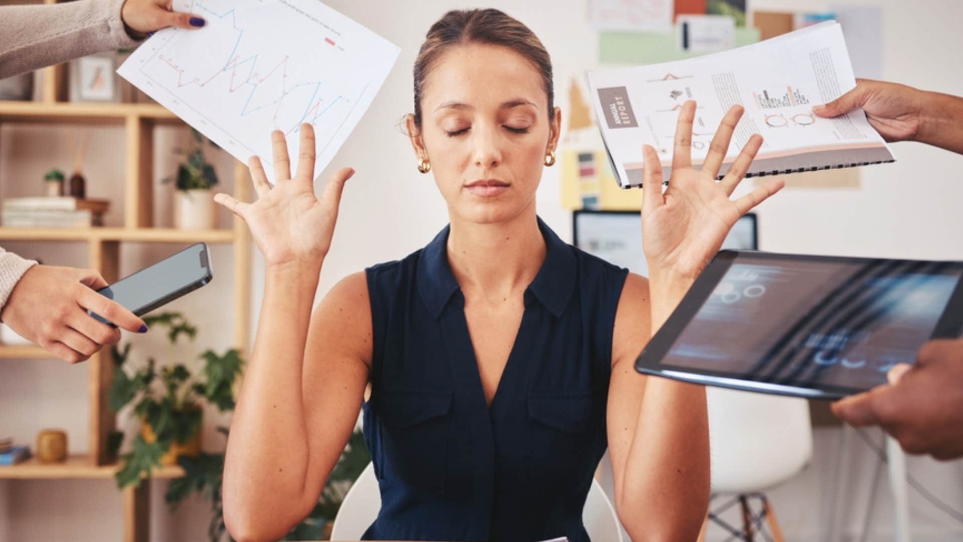 busy woman with too many responsibilities