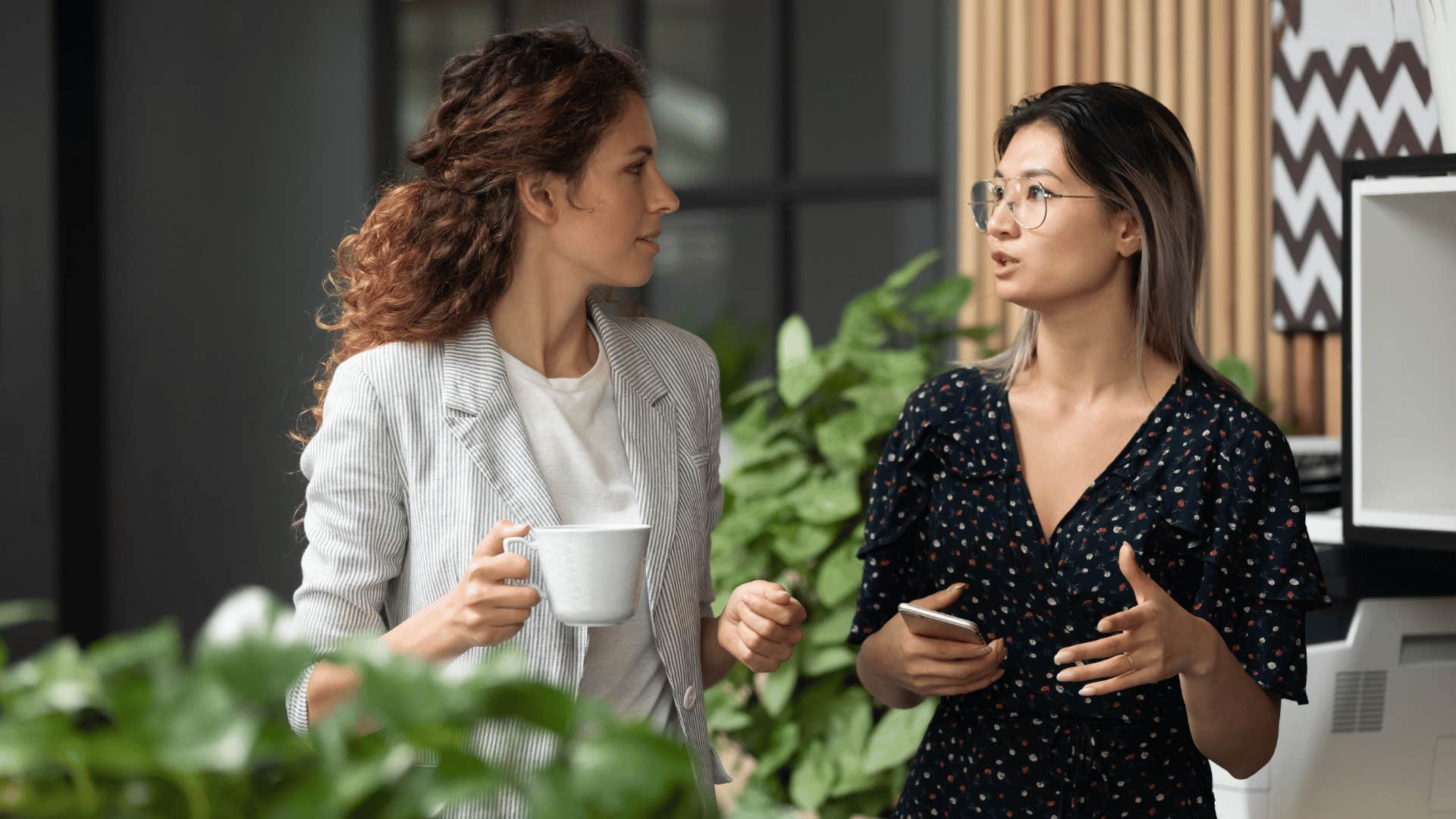 women co-workers trying to save time at work