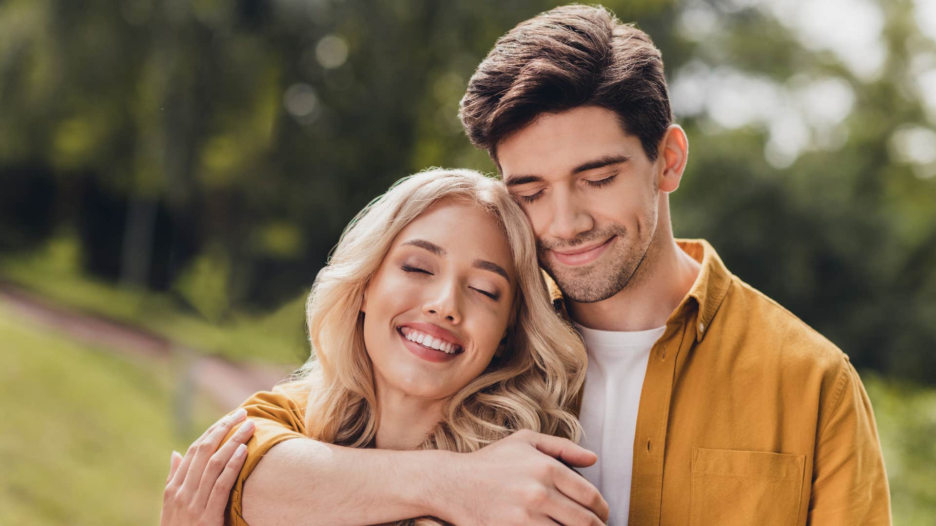 man hugging woman expressing that shes his best friend