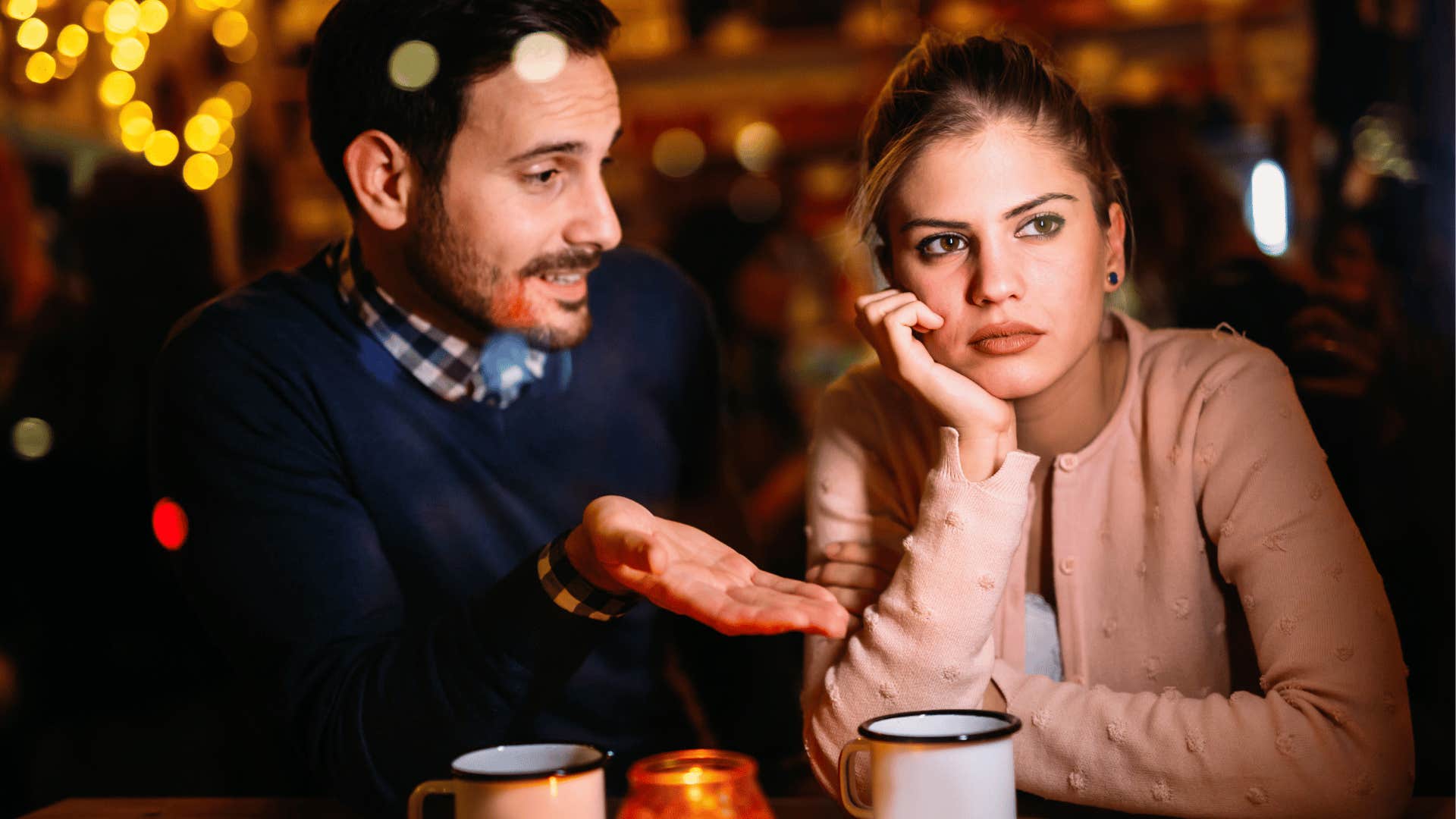 A husband admits to his wife that he is the problem to try to make her feel better.