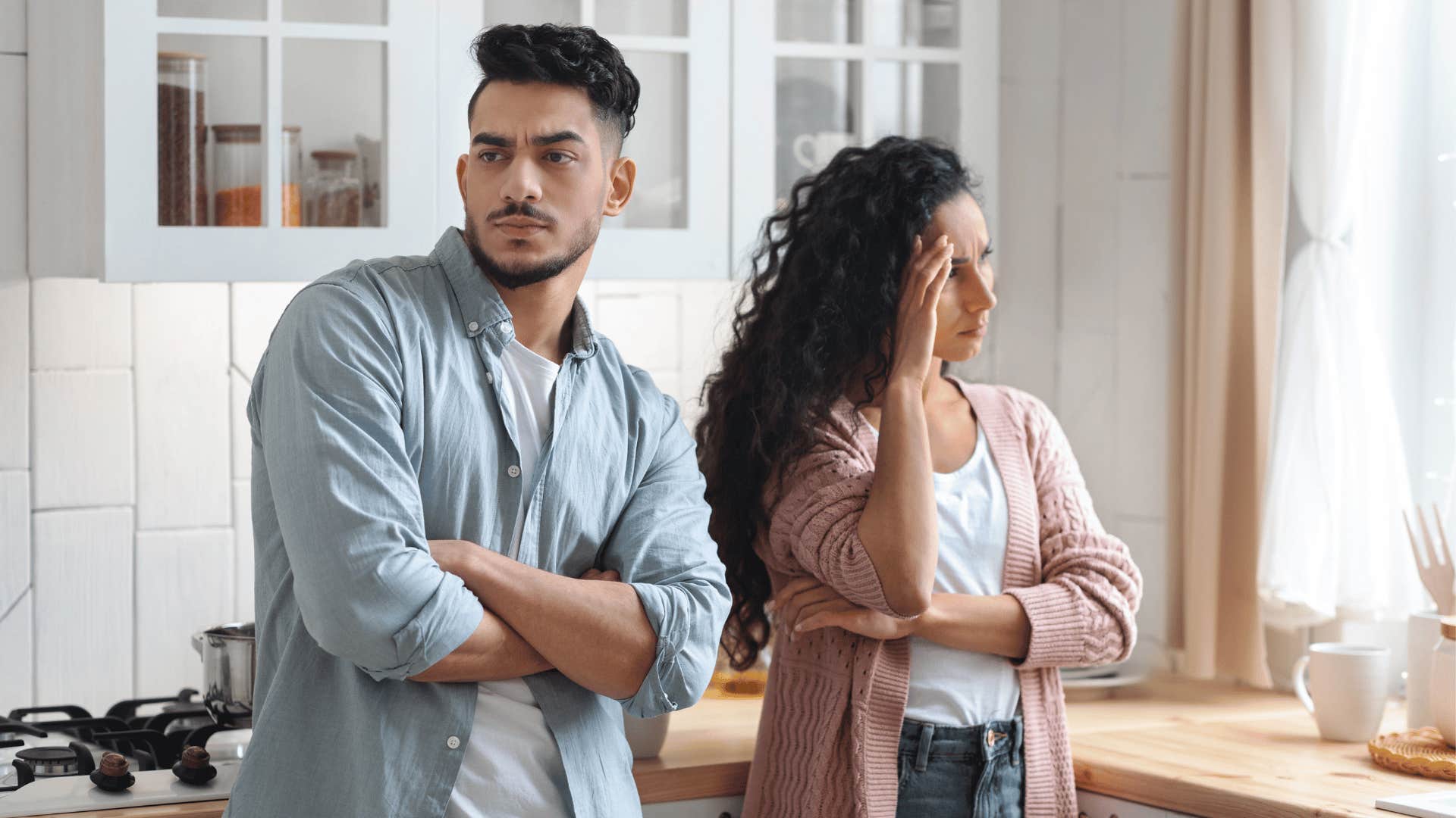 A husband tells his wife is overreacting about something in the kitchen.