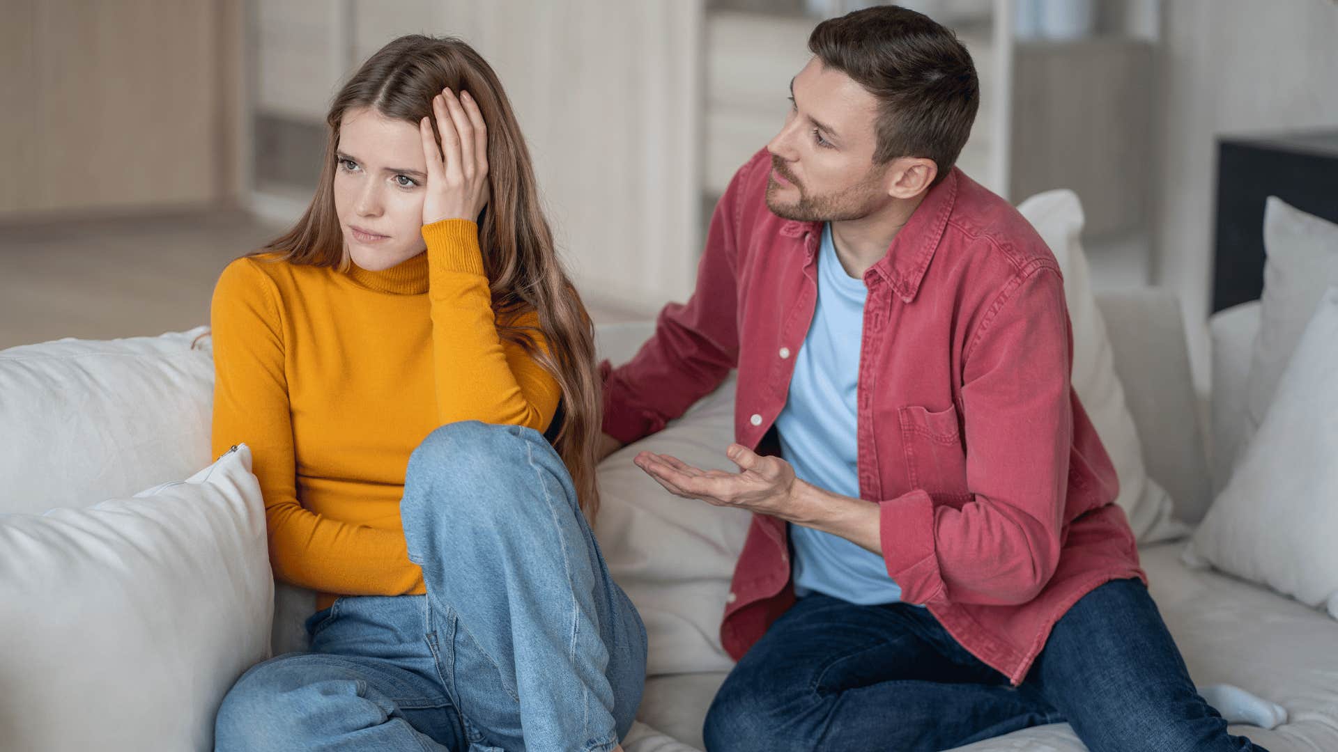 man telling a woman she is overthinking things