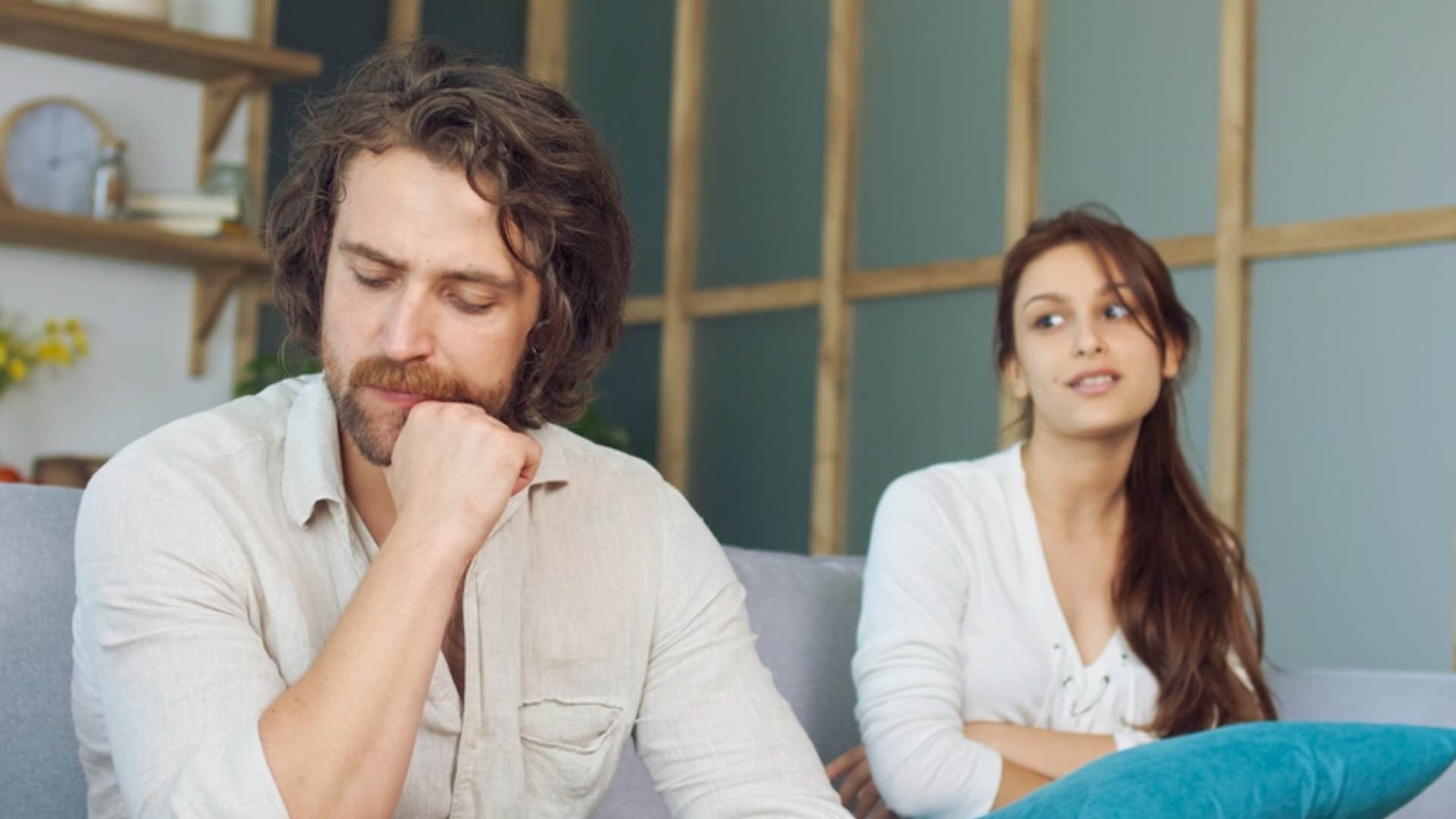 man saying he just wants peace to confused woman