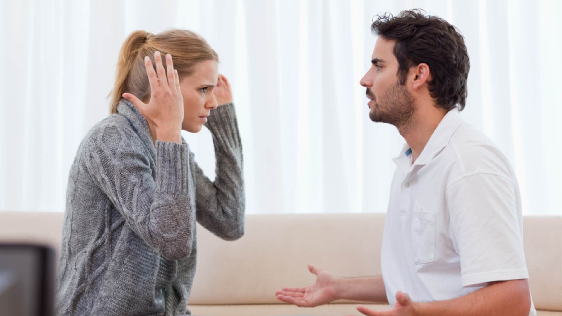 woman frustrated after husband says he works hard too
