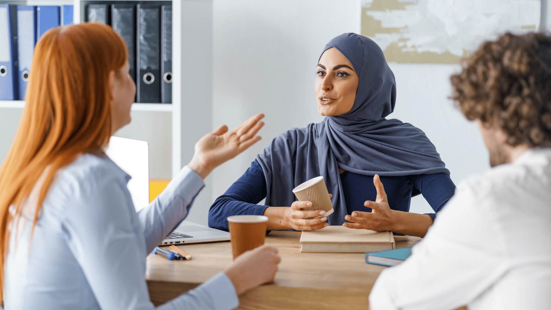 Coworkers will see where each other is coming from, but the woman is not quite finished speaking