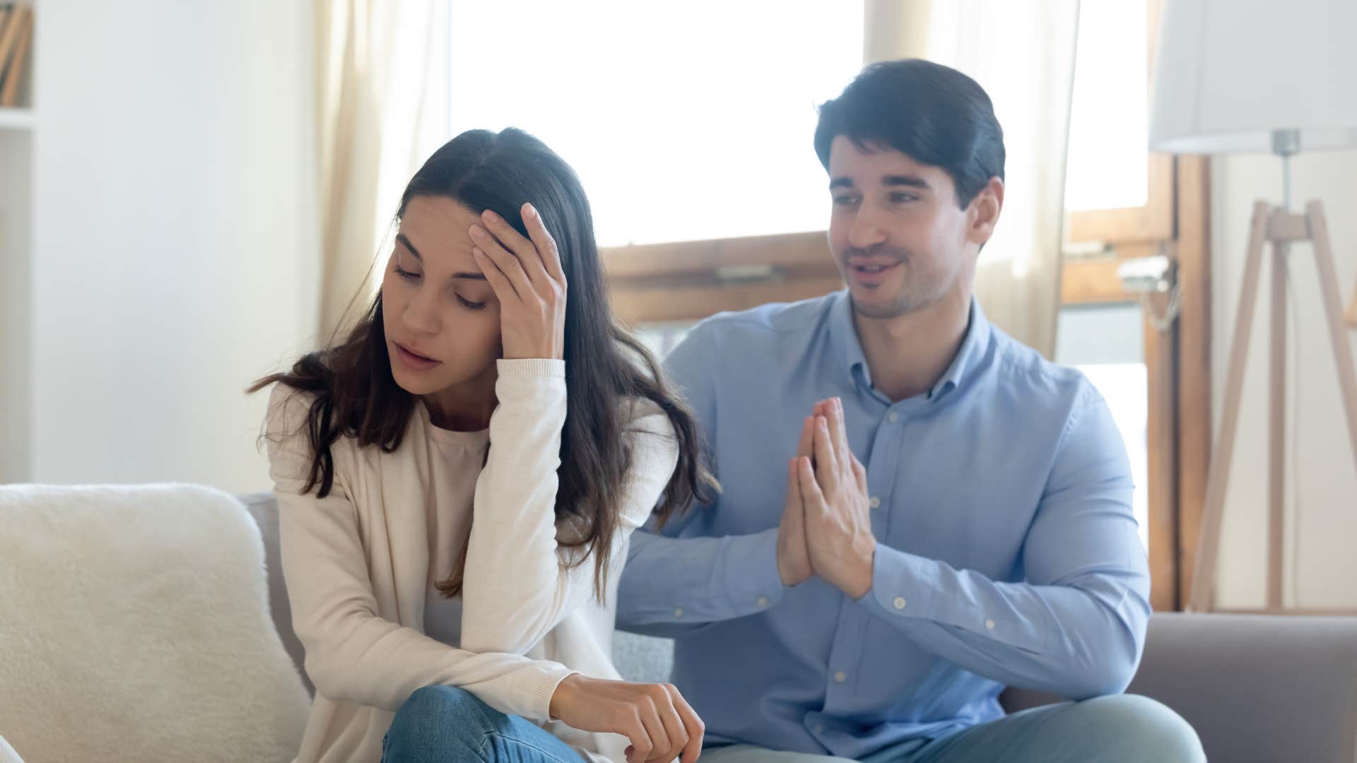 A man pleads with his wife to share her thoughts again so he can understand her better.