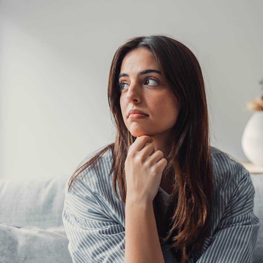 woman alone asking herself questions about her 