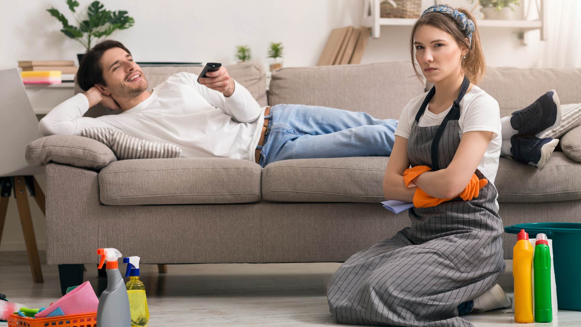 frustrated wife with man who stopped caring about his appearances