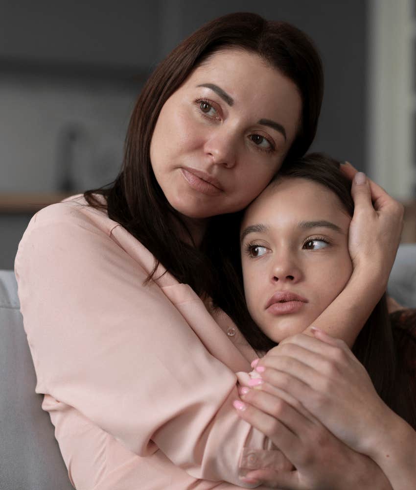 Narcissistic mother comforts teend daughter who doesn't seem to trust her