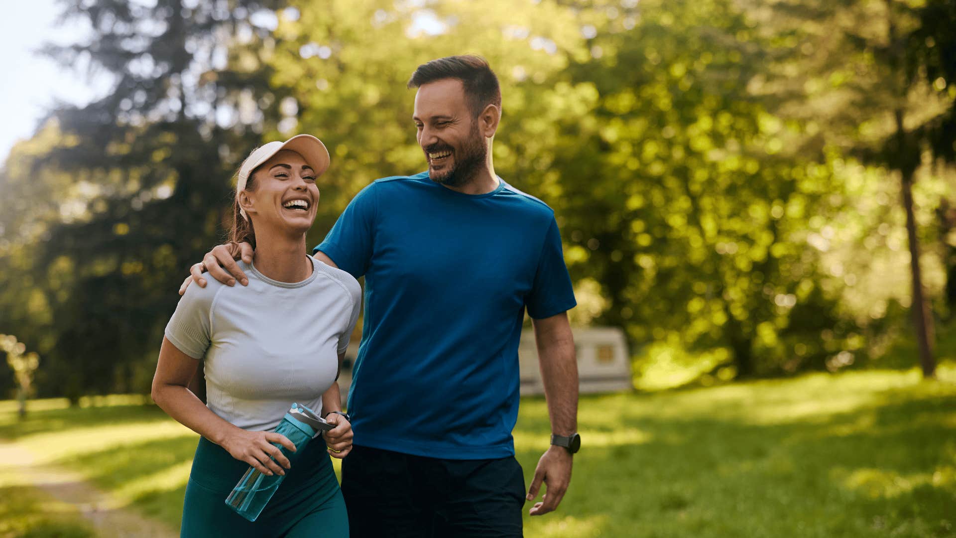 happy woman running with memorable man