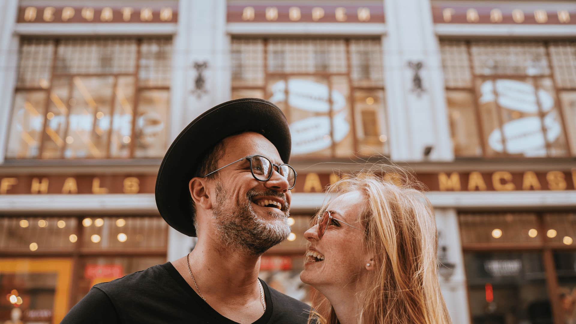 smiling unforgettable man outside with woman