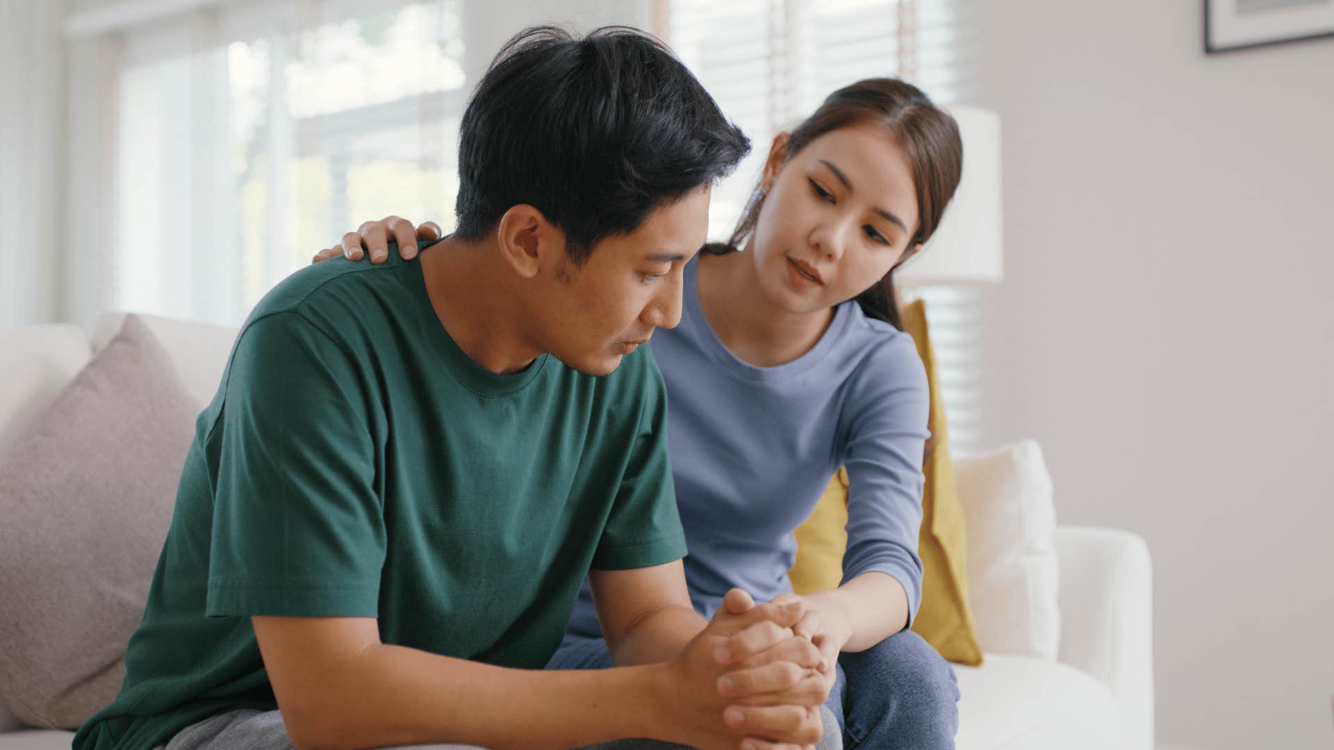 truly impressive woman comforting man