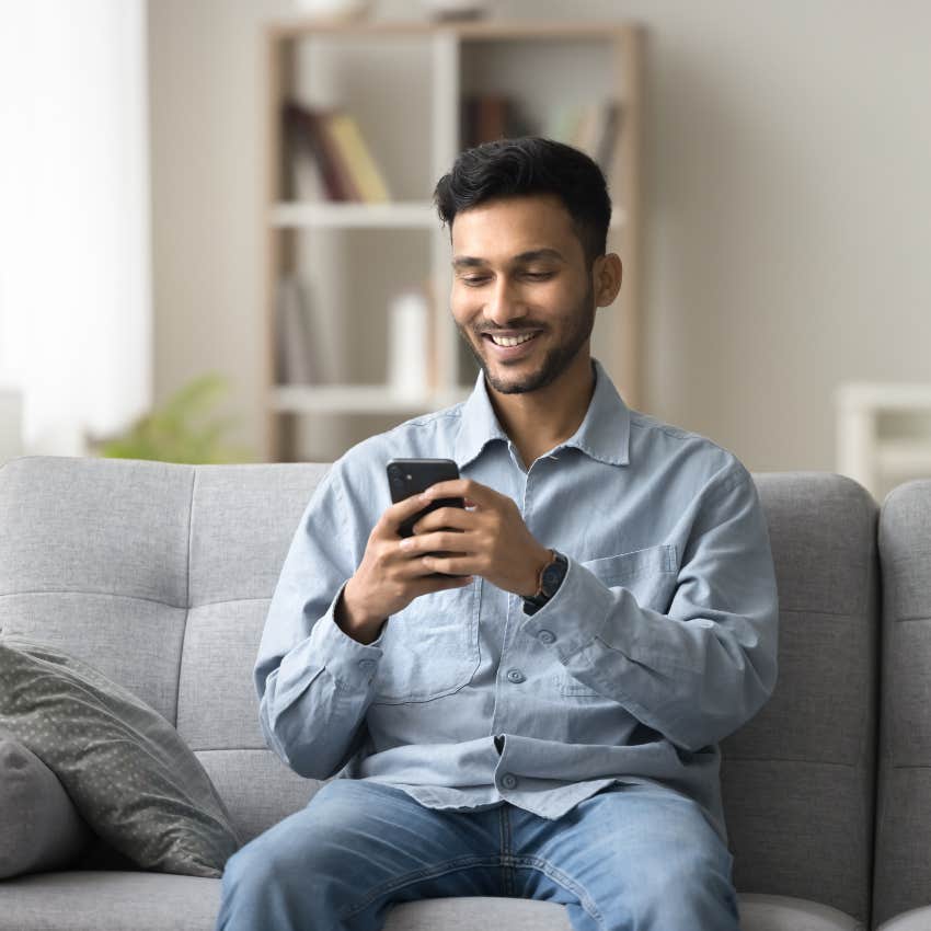 man who's emotionally invested texting a woman