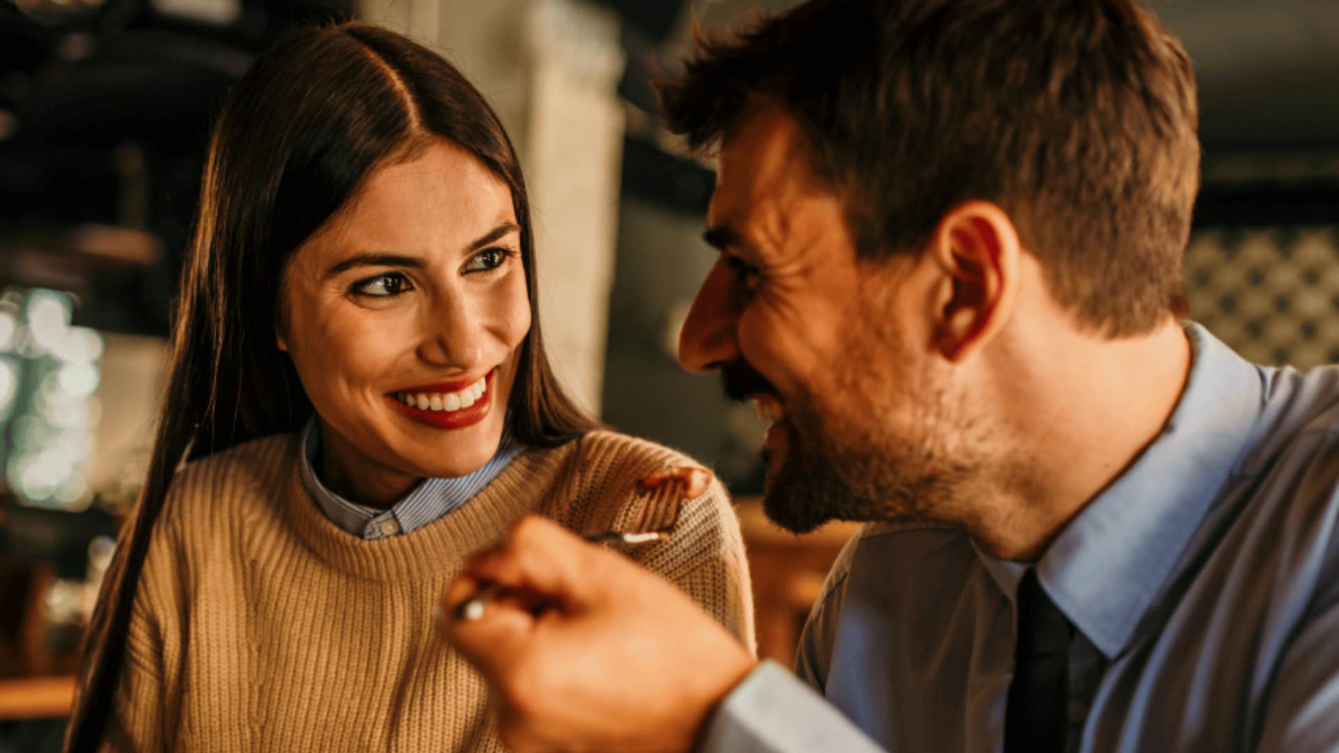 smiling man who is truly in love with woman
