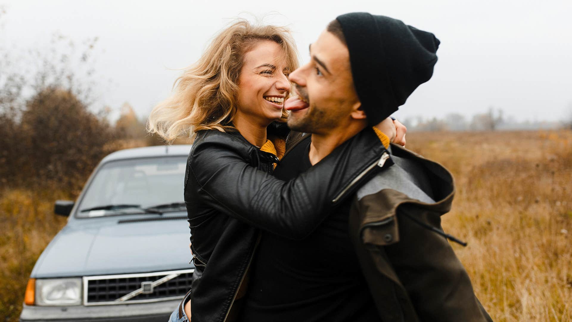 couple laughing with funny nicknames for each other 