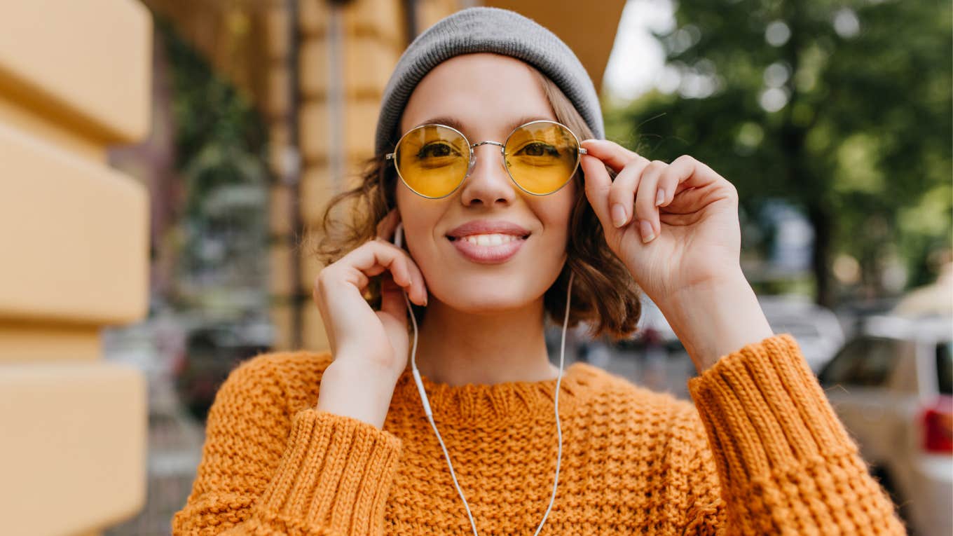 cool looking woman trying to appear intelligent