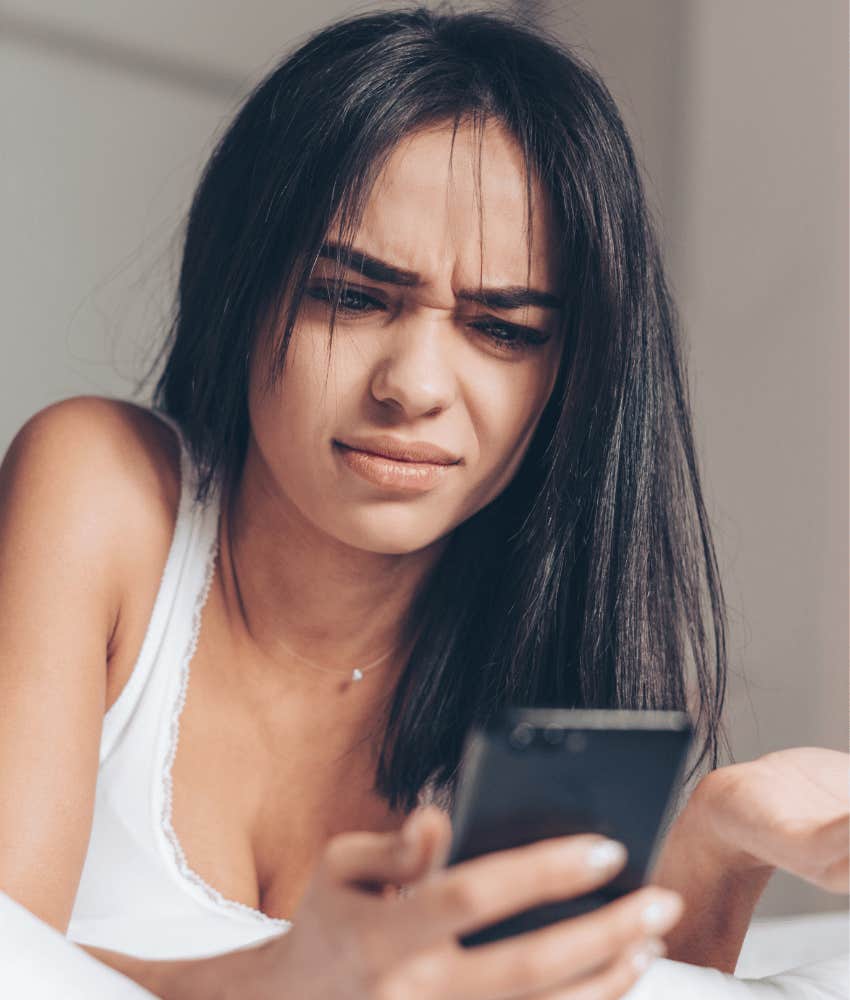 Woman read text message that doesn't work and is bad for health