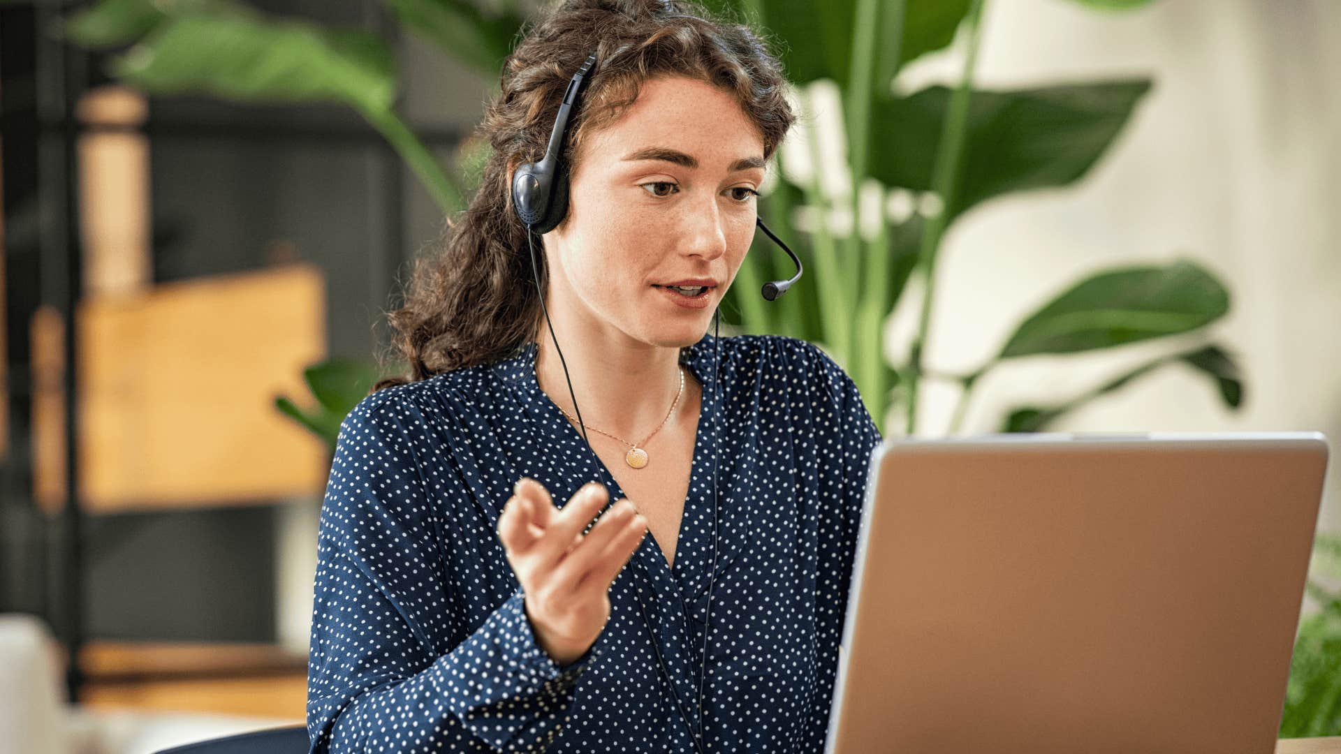 professional woman talking on a headset