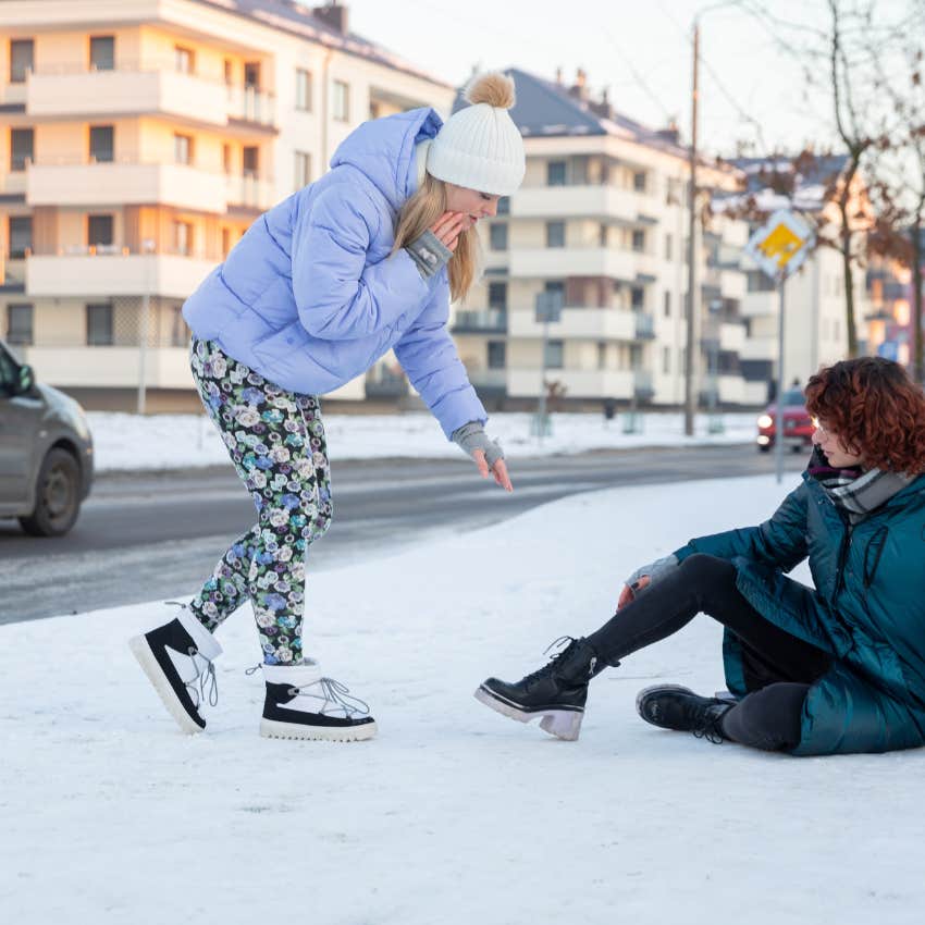 codependent woman helping someone who fell