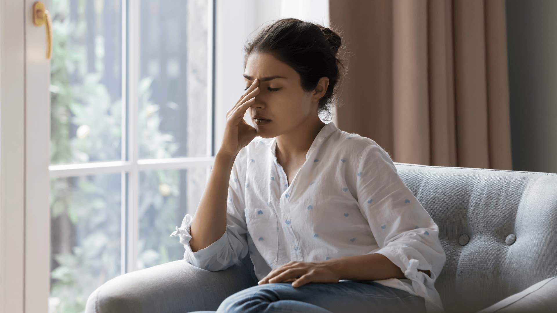 upset woman who is being breadcrumbed