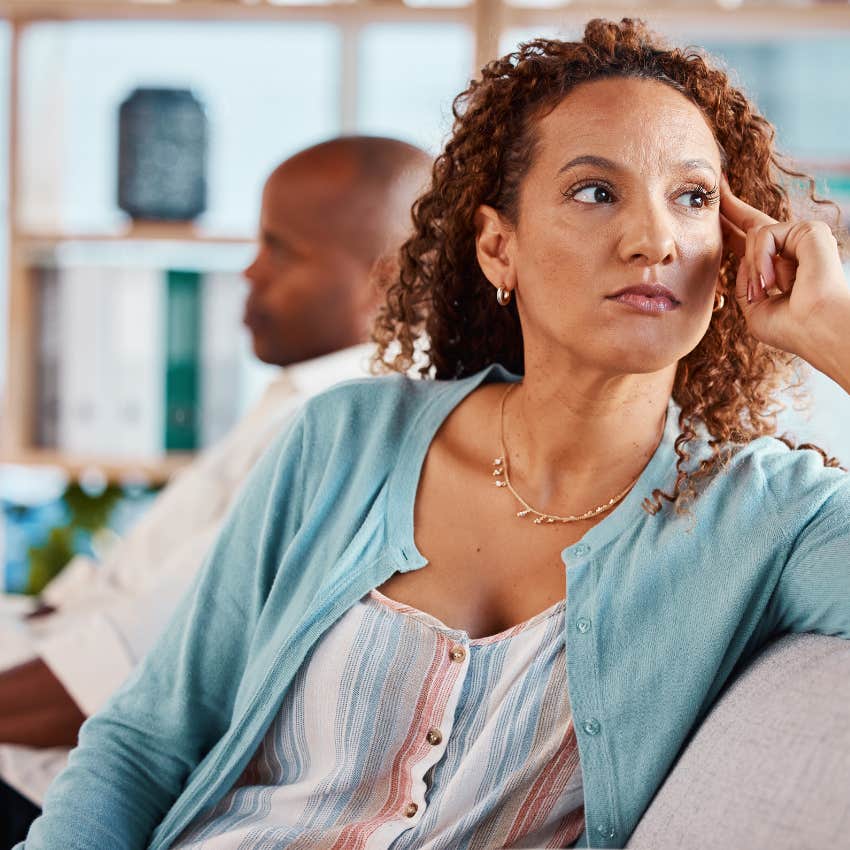 woman upset with emotional blackmailer
