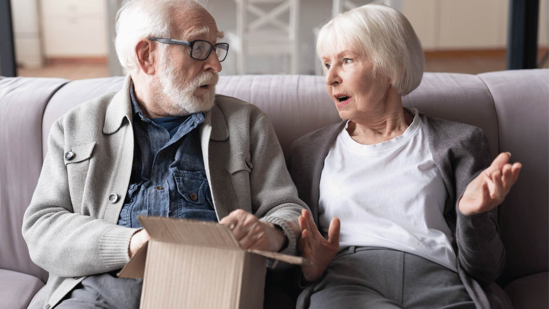An elderly man constantly complains but his wife tells him he will never take action.