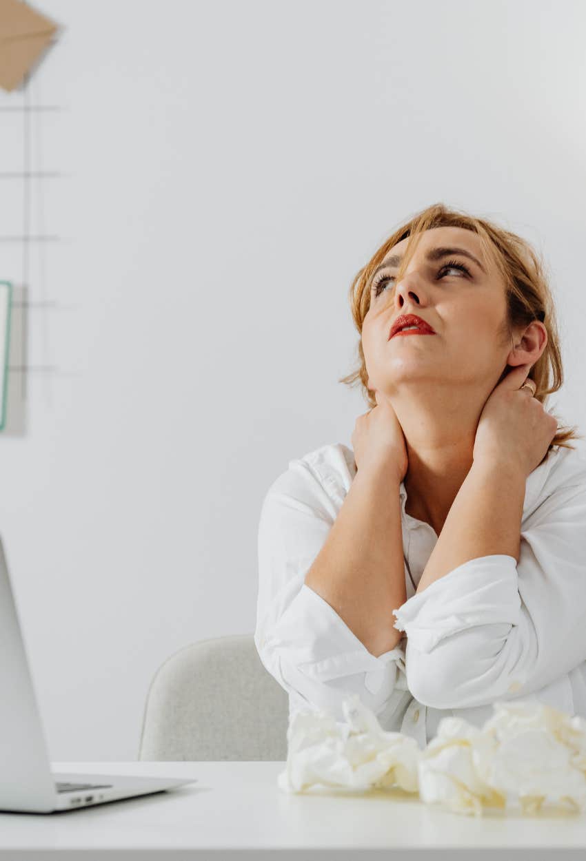 woman showing signs quiet cracking frustrated lack training recognition
