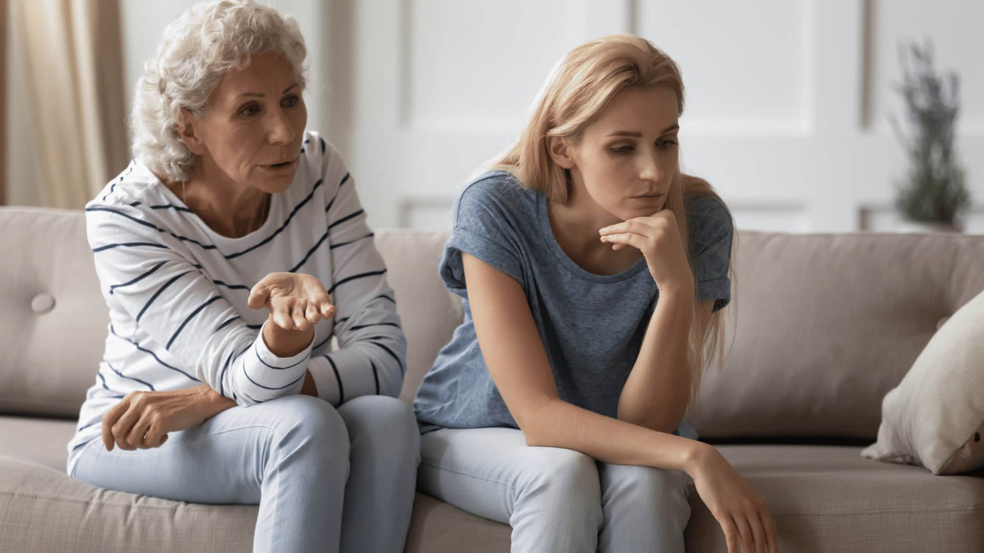 woman ignoring mom using guilt to get what she wants