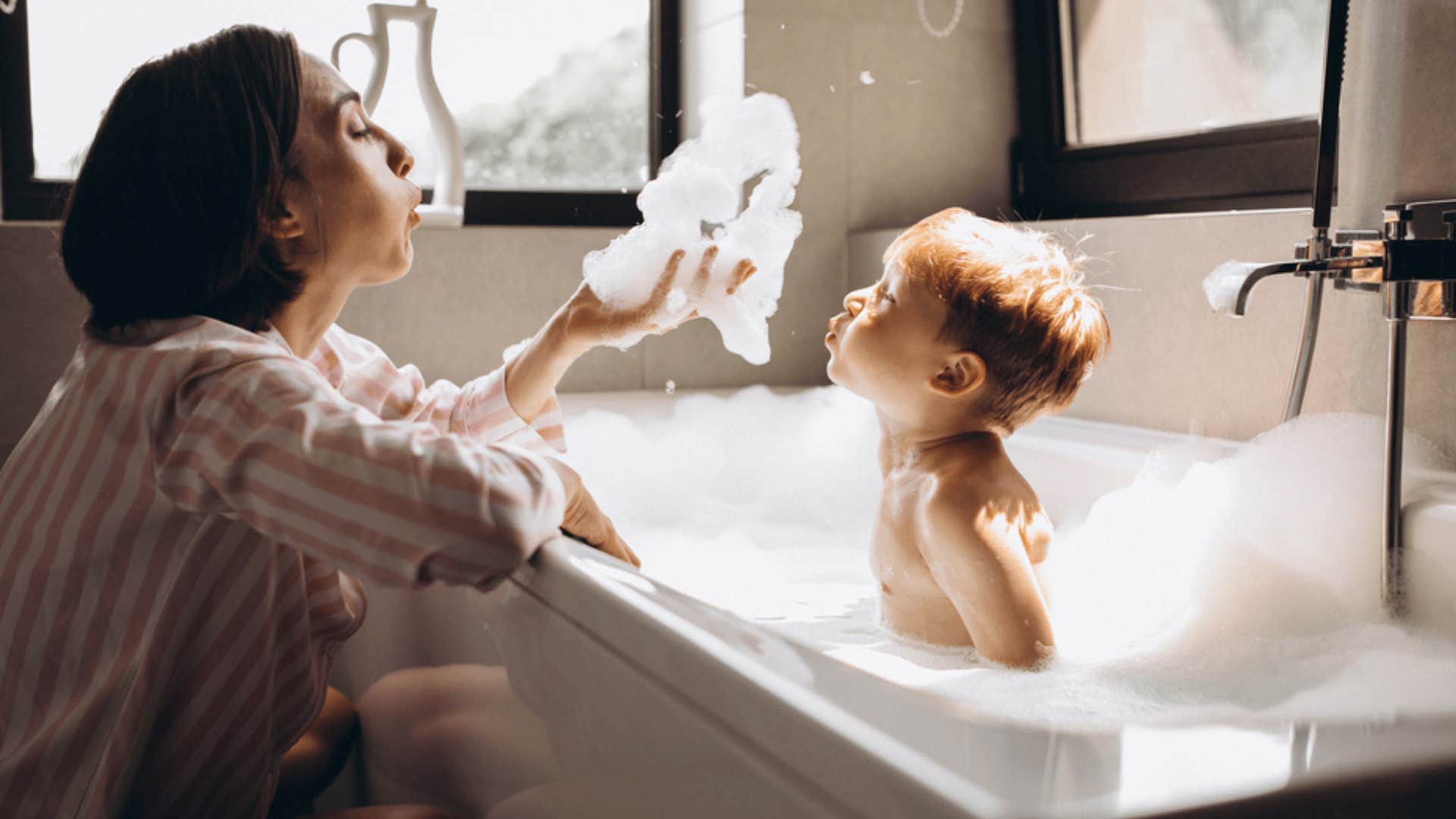 mom teaching child about self-care routines