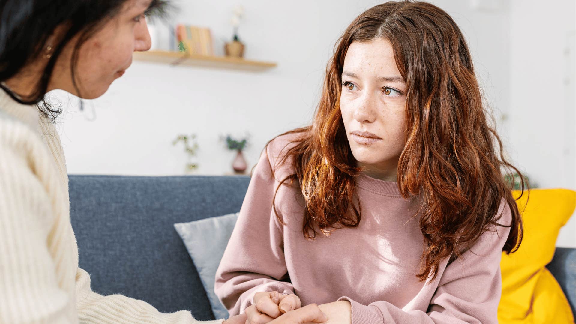 woman with emotionally constipated daughter who tries to avoid emotional conversations