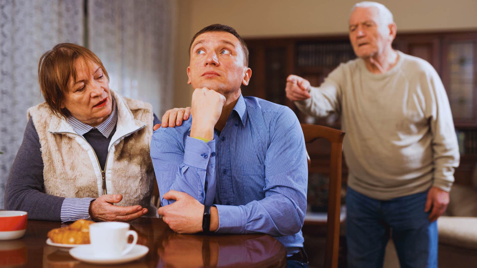 emotionally constipated adult son getting defensive with his parents