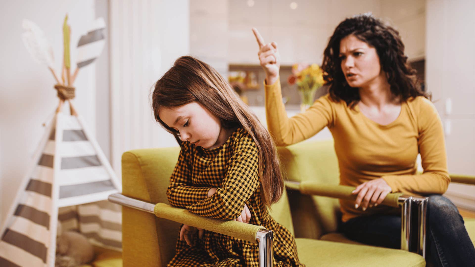 A mother displays unregulated emotions around her daughter.