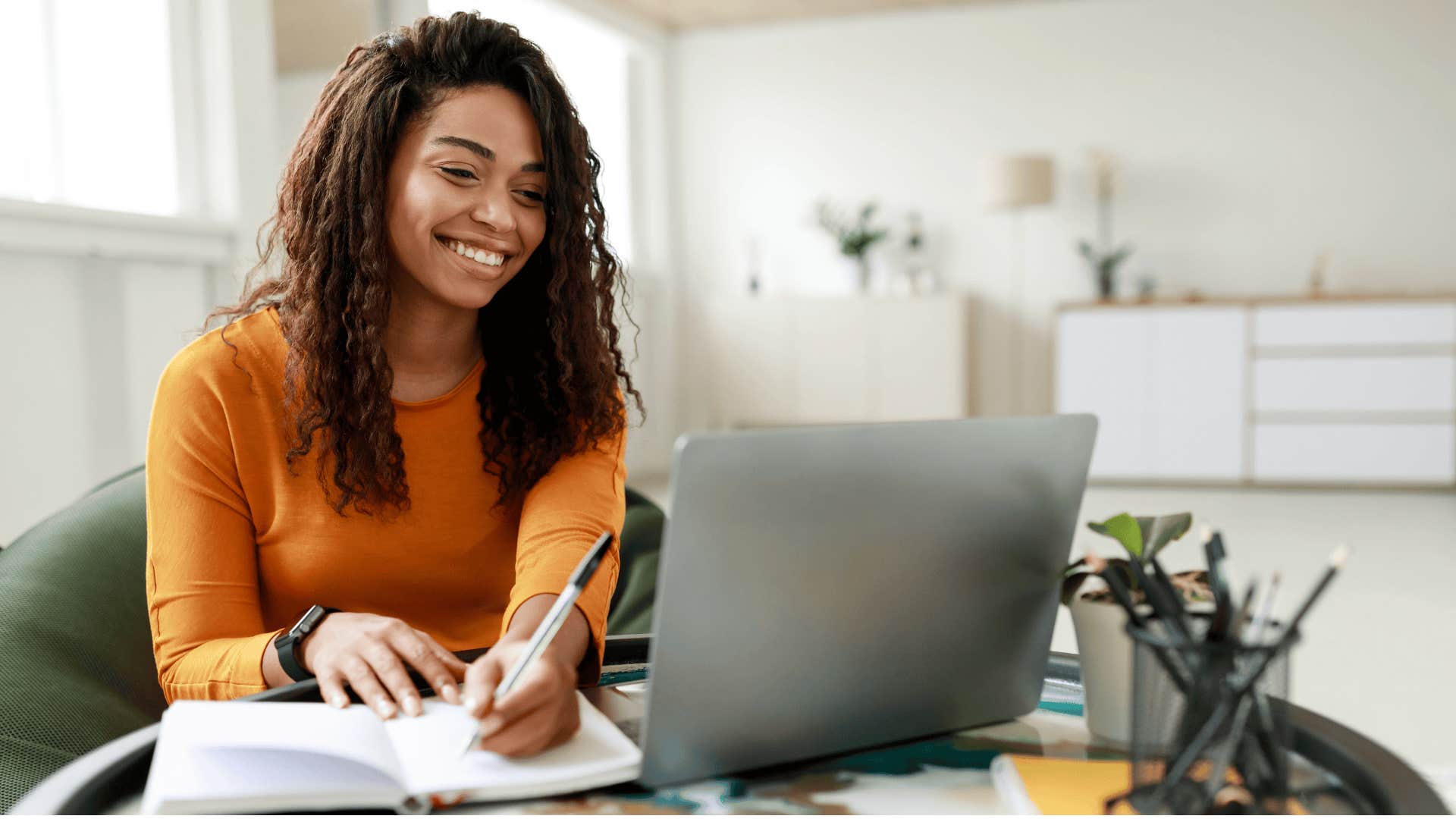 smiling woman who everyone respects writing