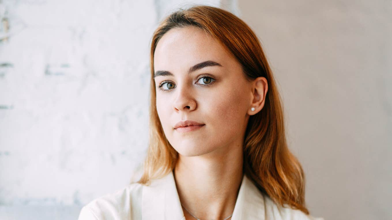 serious businesswoman looking suspicious