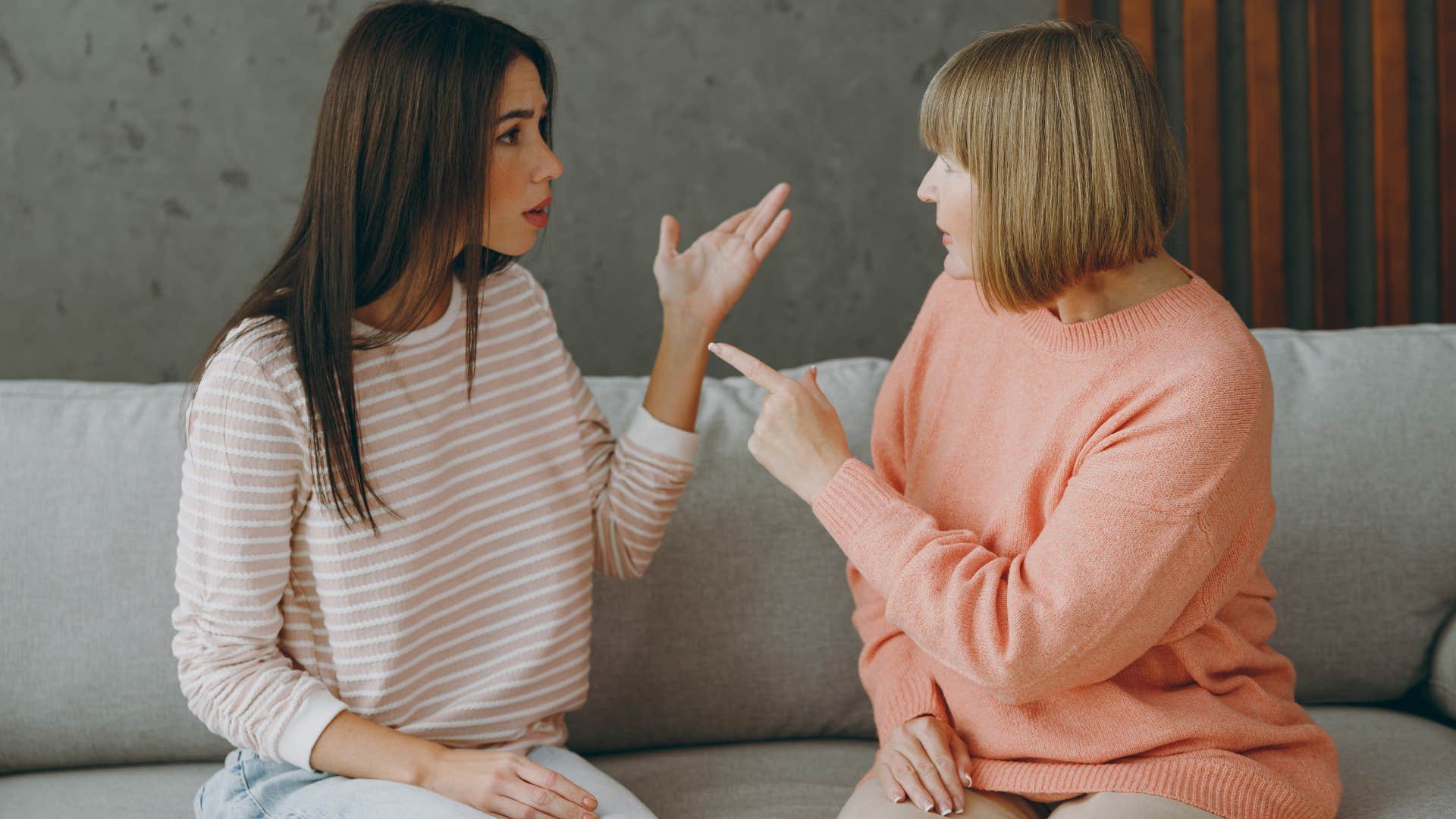 woman arguing with her adult daughter about being the same person