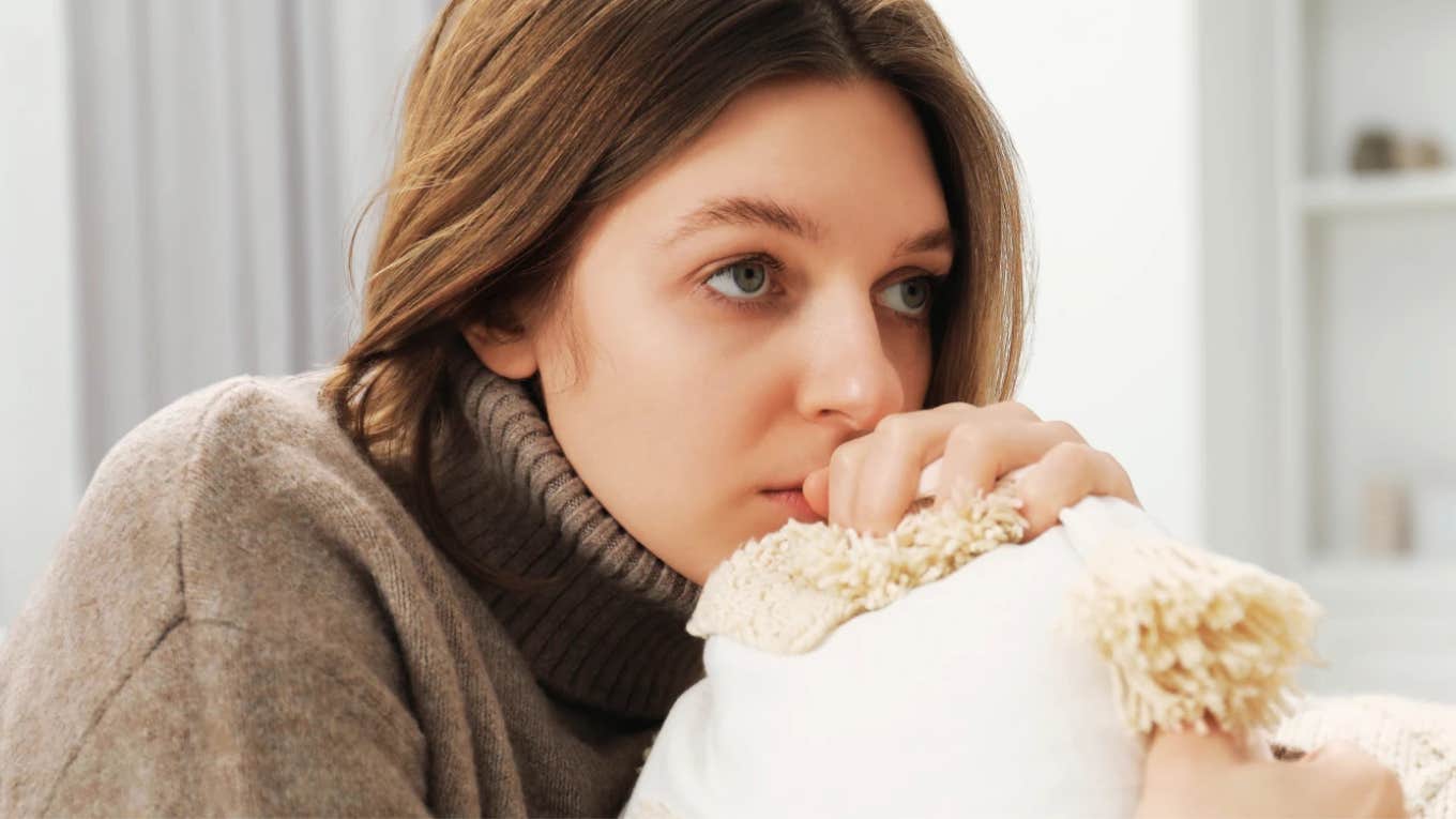 Woman who experienced emotional chaos in childhood. 