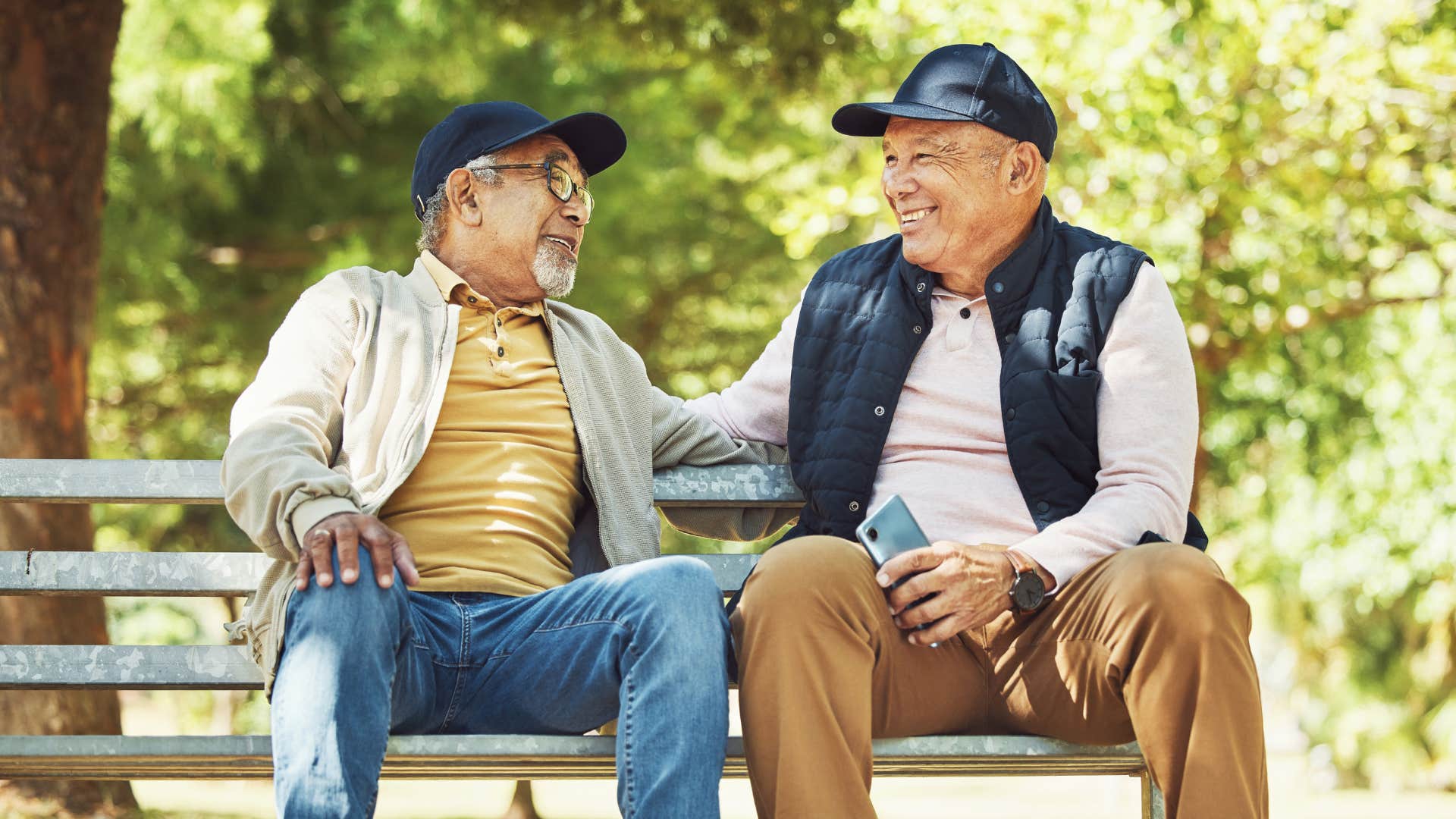 Two happy men stopped needing answers