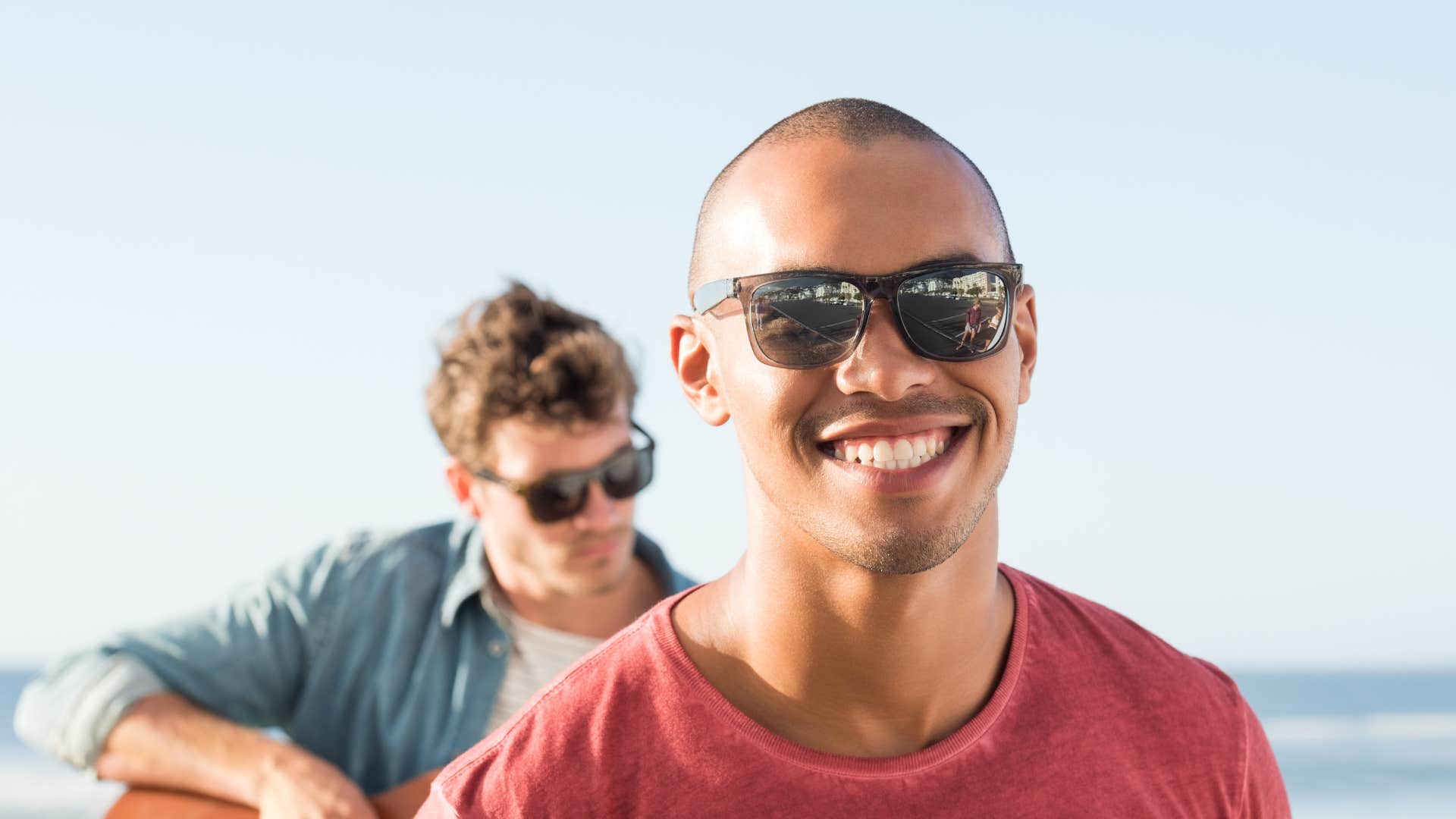 Two happy men stopped bottling up their emotions