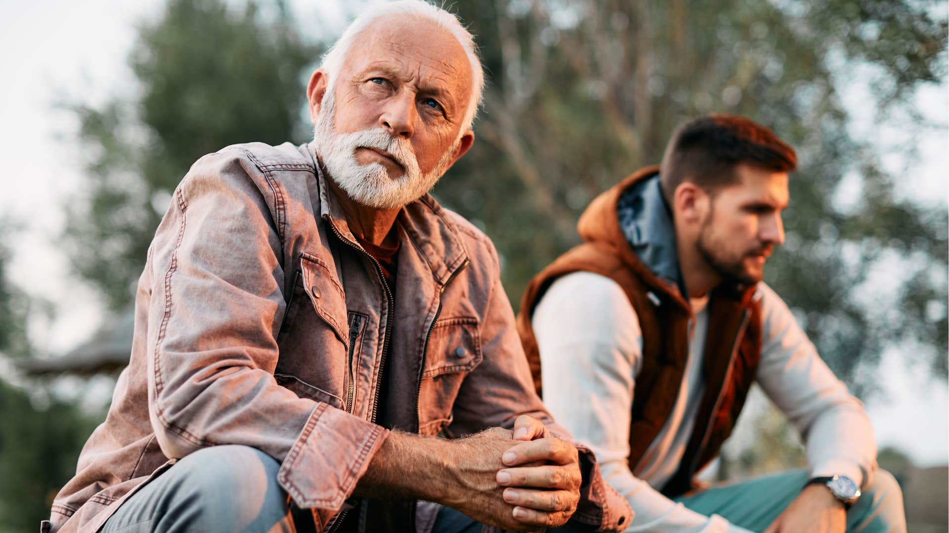 Two calm men stopped caring about leading