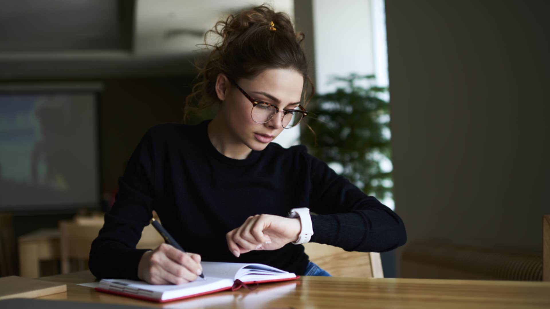 woman losing track of time 
