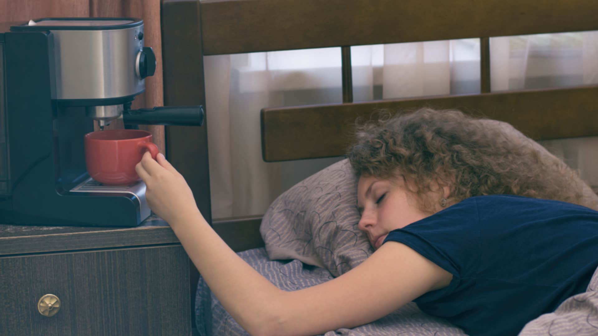 woman relying on caffeine to survive 