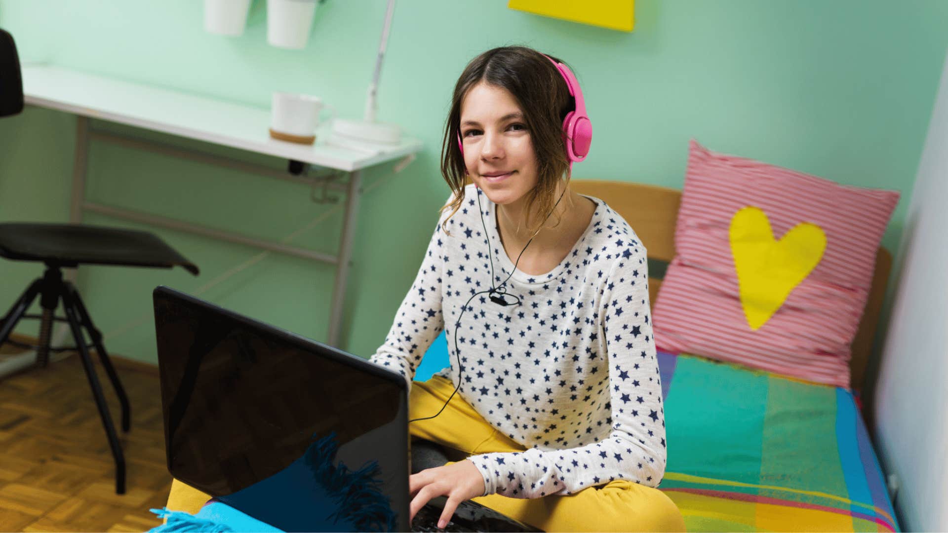 A teenage girl has her own bedroom away from her siblings.